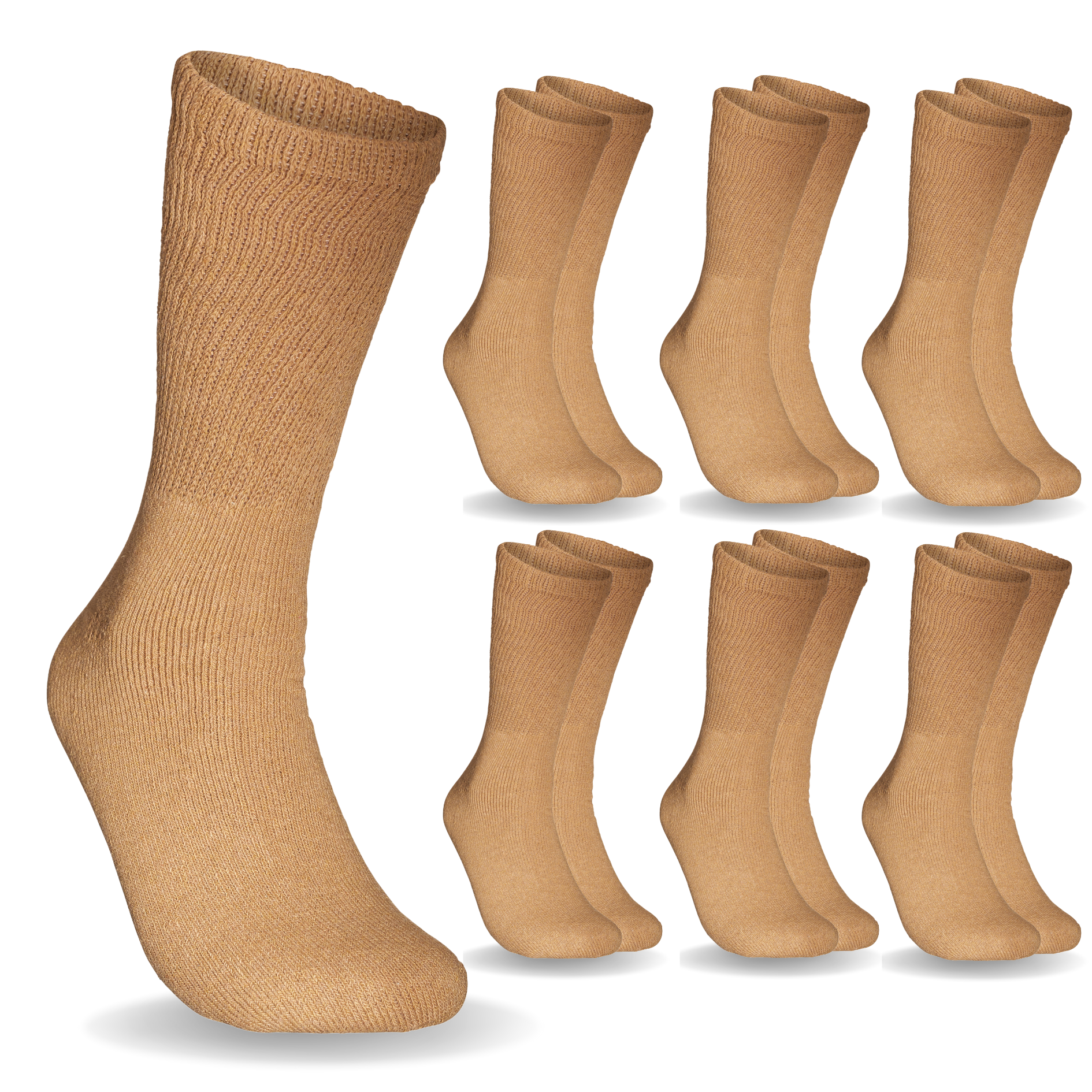 Buruka Men's Gray Circulation Diabetic Crew Socks – 6 Pairs, Athletic Fit (Size 10-13)