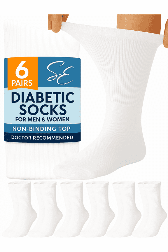 Diabetic Socks Crew for Men & Women – 6 Pairs of Non-Binding Moisture-Wicking Neuropathy Socks