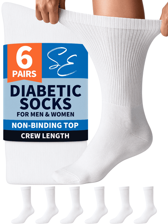 Diabetic Socks Crew for Men & Women – 6 Pairs of Non-Binding Moisture-Wicking Neuropathy Socks