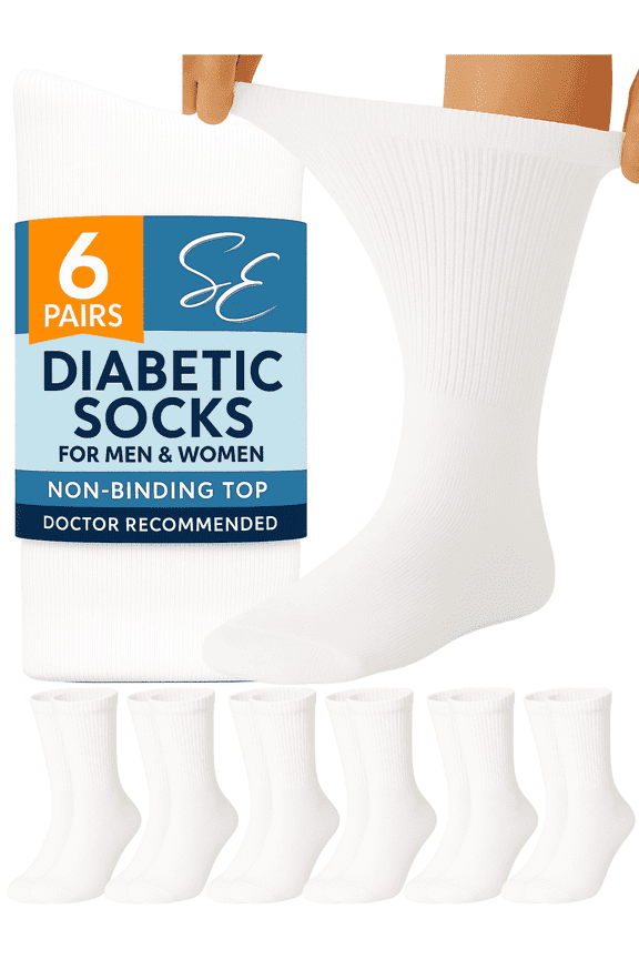 Diabetic Socks Crew for Men & Women – 6 Pairs of Non-Binding Moisture-Wicking Neuropathy Socks