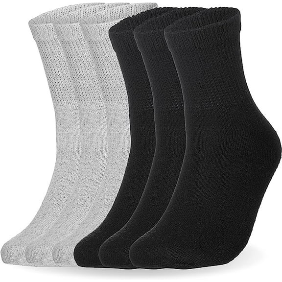 Special Essentials 6 Pairs Men's Black and Gray Cotton Diabetic Ankle Socks 10-13