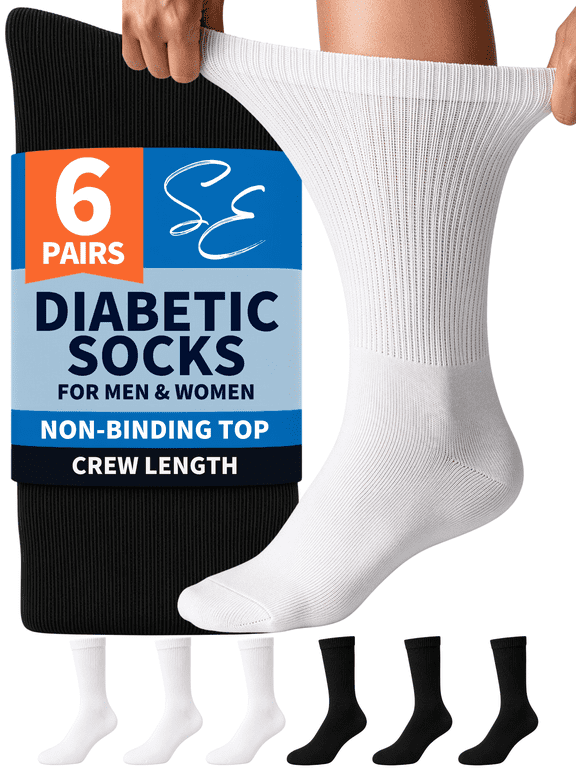 Diabetic Socks Crew for Men & Women – 6 Pairs of Non-Binding Moisture-Wicking Neuropathy Socks