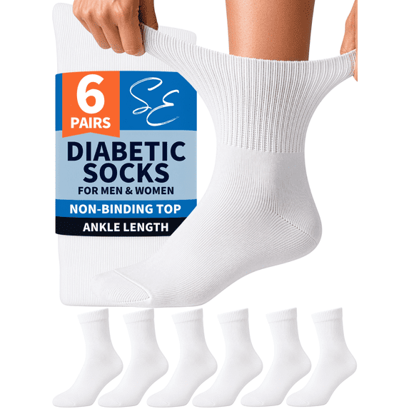 Special Essentials 6 Pairs Men's Cotton Diabetic Ankle Socks White 10-13