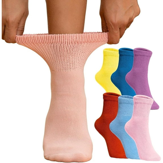 Special Essentials 6 Pairs Women's Non-Binding Diabetic & Circulator Ankle Socks - Comfortably Soft, Moisture-Wicking Cotton Assorted Multicolors