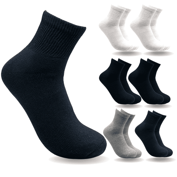 Special Essentials 6 Pairs Women's Non-Binding Diabetic & Circulator Ankle Socks - Comfortably Soft, Moisture-Wicking Cotton Black White Navy Grey