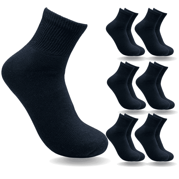Special Essentials 6 Pairs Women's Non-Binding Diabetic & Circulator Ankle Socks - Comfortably Soft, Moisture-Wicking Cotton Navy