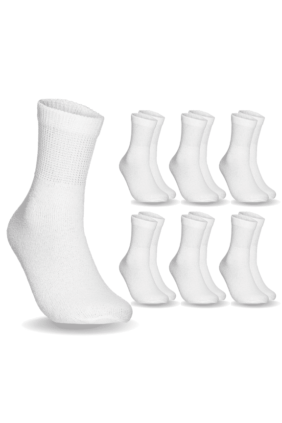 6 Pairs Women's Non-Binding Diabetic & Circulator Ankle Socks - Comfortably Soft, Moisture-Wicking Cotton White