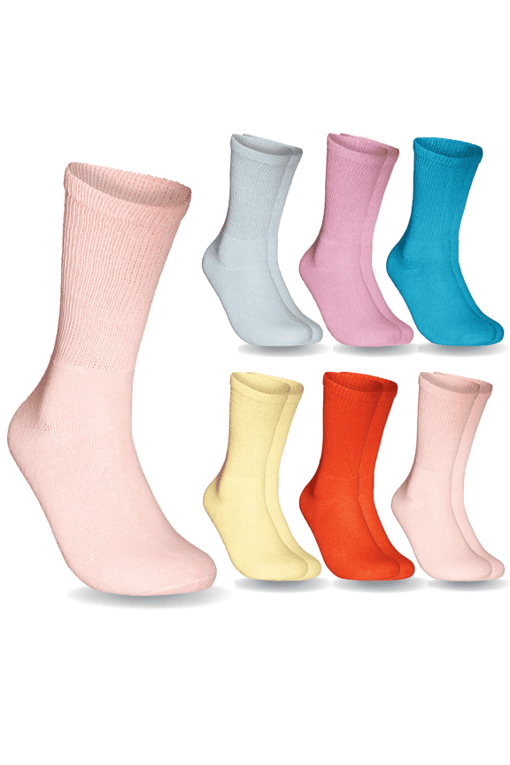 6 Pairs Women's Non-Binding Diabetic & Circulator Crew Socks - Comfortably Soft, Moisture-Wicking Cotton Assorted Multicolor