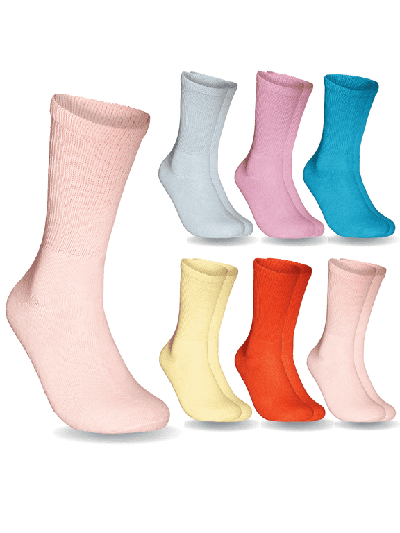 6 Pairs Women's Non-Binding Diabetic & Circulator Crew Socks - Comfortably Soft, Moisture-Wicking Cotton Assorted Multicolor
