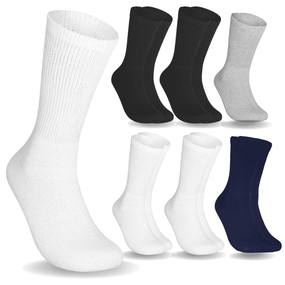 Special Essentials 6 Pairs Women's Non-Binding Diabetic & Circulator Crew Socks - Comfortably Soft, Moisture-Wicking Cotton Black White Navy Grey