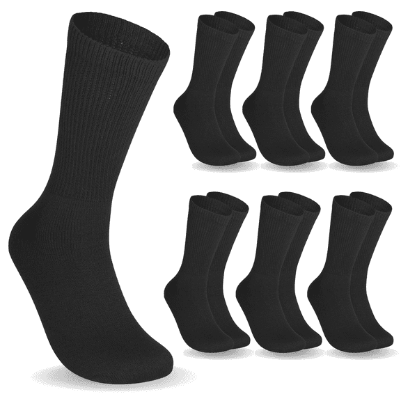Special Essentials 6 Pairs Women's Non-Binding Diabetic & Circulator Crew Socks - Comfortably Soft, Moisture-Wicking Cotton Black