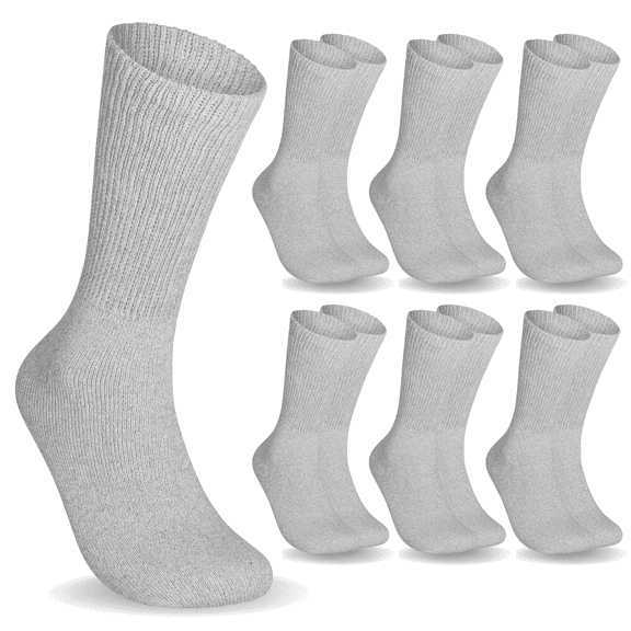 Special Essentials 6 Pairs Women's Non-Binding Diabetic & Circulator Crew Socks - Comfortably Soft, Moisture-Wicking Cotton Grey