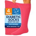 thumbnail image 1 of Special Essentials Diabetic Socks for Men & Women – Non-Binding Over The Calf Extra Wide Top Cotton Neuropathy Socks (Peach Pink - 4 Pairs, Medium), 1 of 7