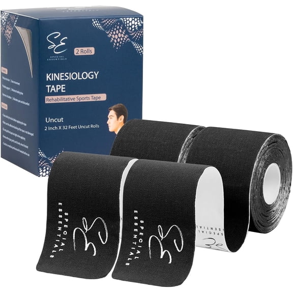 Special Essentials Kinesiology Tape 2 Pack Premium Cotton Waterproof Sports Tape for Muscle Support, Pain Relief & Performance, 40 Precut & Uncut Strips