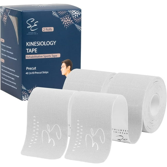 Special Essentials Kinesiology Tape Premium Cotton Waterproof Sports Tape for Targeted Muscle Support Pain Relief & Enhanced Performance 2 Pack, 40 Count, 10 Precut & Uncut Strips