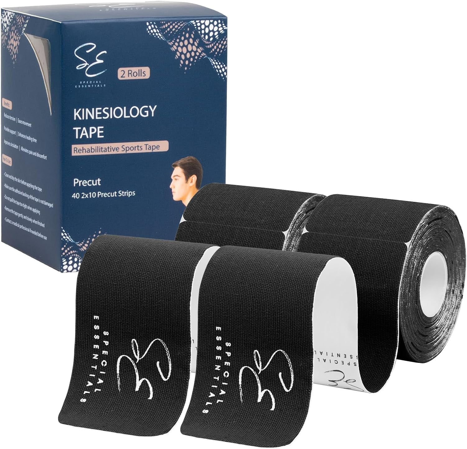 Special Essentials Kinesiology Tape Premium Cotton Waterproof Sports Tape for Targeted Muscle Support Pain Relief \u0026 Enhanced Performance 2 Pack, 40 Count, 10 Precut \u0026 Uncut Strips