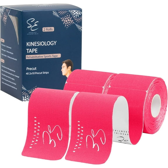 Special Essentials Kinesiology Tape Premium Cotton Waterproof Sports Tape for Targeted Muscle Support Pain Relief & Enhanced Performance 2 Pack, 40 Count, 10 Precut & Uncut Strips