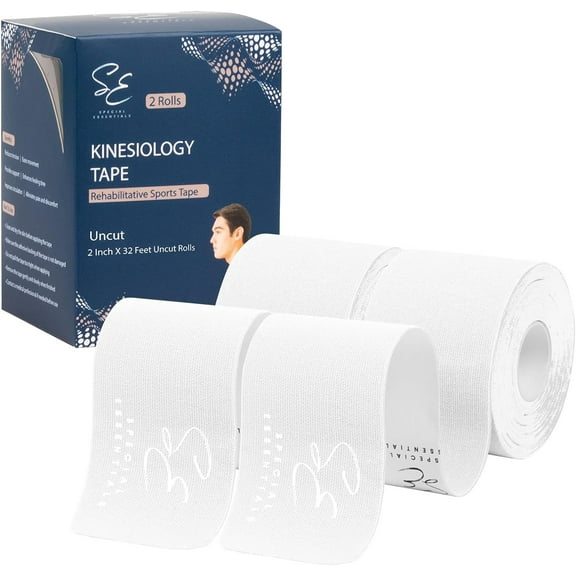 Special Essentials Kinesiology Tape Premium Cotton Waterproof Sports Tape for Targeted Muscle Support Pain Relief & Enhanced Performance 2 Pack, 40 Count, 10 Precut & Uncut Strips