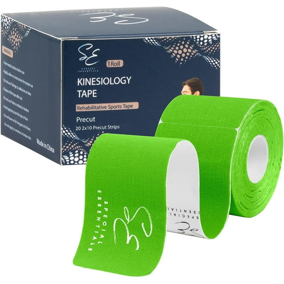 Special Essentials Kinesiology Tape - Premium Cotton Waterproof Sports Tape for Targeted Muscle Support, Pain Relief, & Enhanced Performance 20 Count, 10 Precut & Uncut Strips