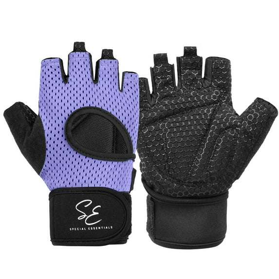 Special Essentials Non-Slip Men, Women Fingerless Mesh fabric Purple Weight Lifting Gloves, L