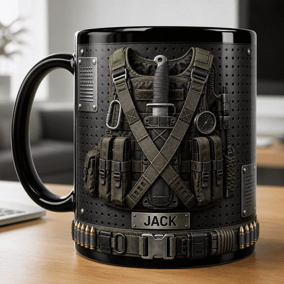 Special Forces Style Accent Mug Personalized Dad Gift with Dark Tactical Gear