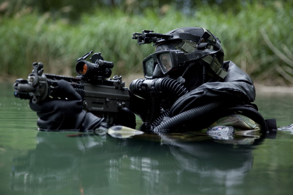 Special Forces combat diver takes a look at his compass Canvas Art - Tom WeberStocktrek Images (18 x 12)