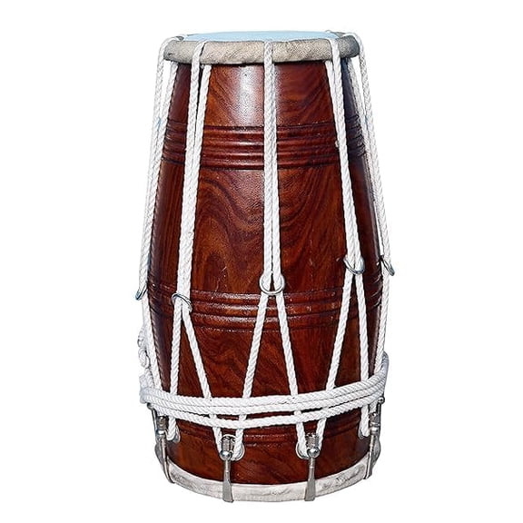 Special Half Rassi Sheesham Wood Dholak Drum - Dark Brown | Perfectly Symmetric Round Dholak, Nut & Bolt Tuned - Very Easy To Tune, Dholki Musicals Instrument