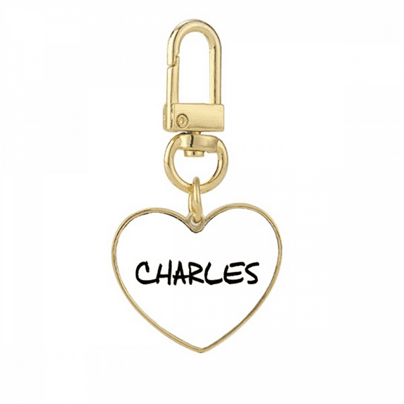 Special Handwriting English Name CHARLES Gold Heart Keychain Metal Keyring Holder
