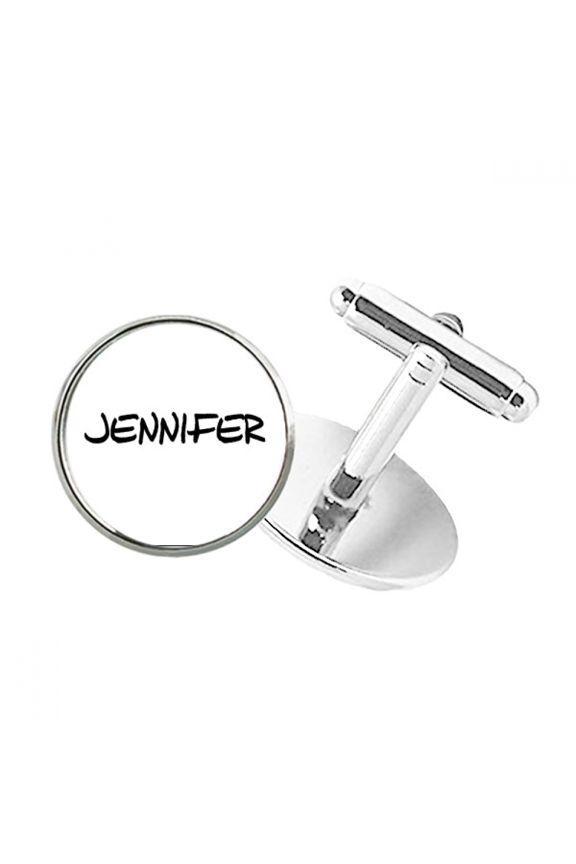 Special Handwriting English Name JENNIFER Round Button Cuff Clip Stud Cufflinks