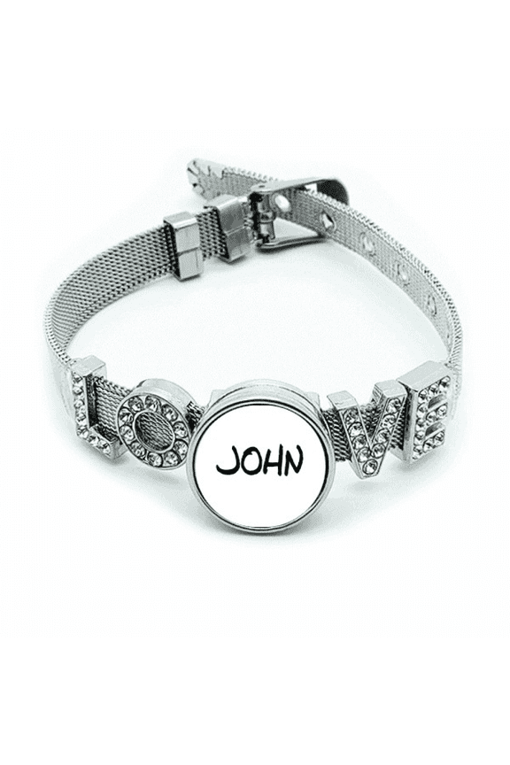 Special Handwriting English Name JOHN Bracelet Wristband Crystal Love Adjustable Bangle