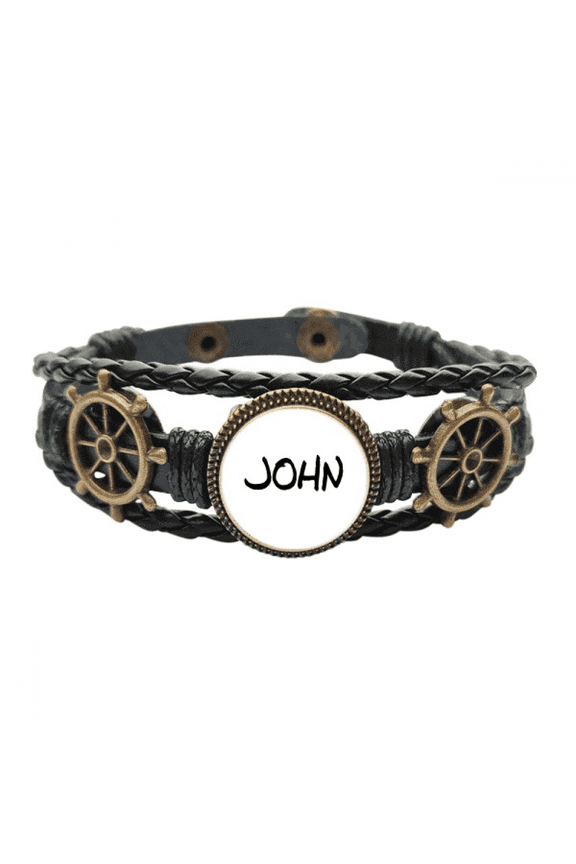 Special Handwriting English Name JOHN Leather Braided Ocean Bracelet Wristband