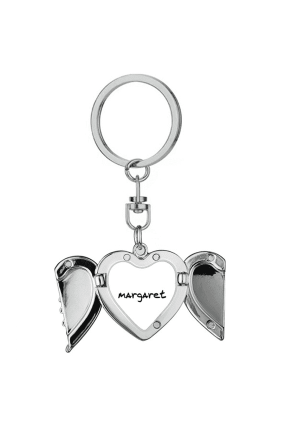 Special Handwriting English Name MARGARET Heart Angel Wing Key Chain Holder