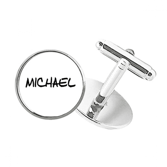 Special Handwriting English Name MICHAEL Round Button Cuff Clip Stud Cufflinks