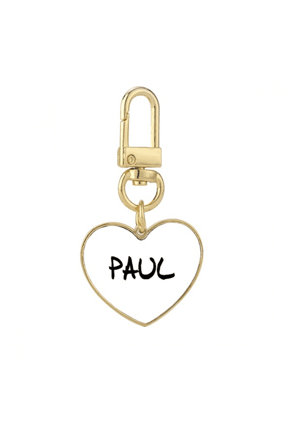 Special Handwriting English Name PAUL Gold Heart Keychain Metal Keyring Holder