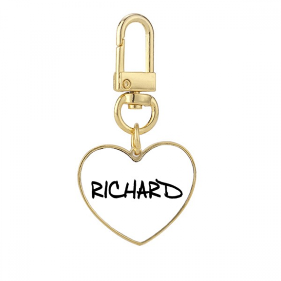 Special Handwriting English Name RICHARD Gold Heart Keychain Metal Keyring Holder