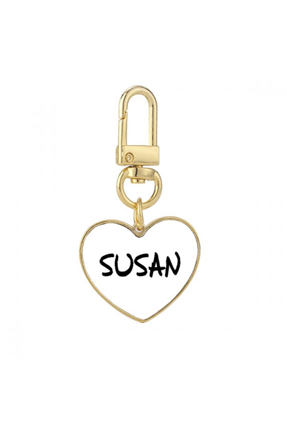 Special Handwriting English Name SUSAN Gold Heart Keychain Metal Keyring Holder
