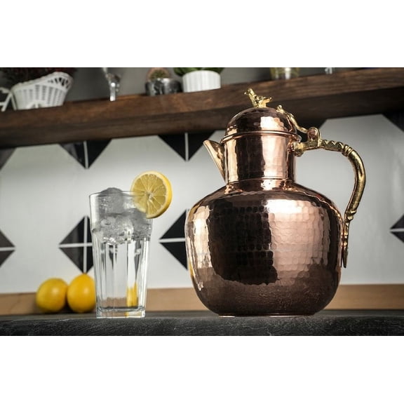 Handmade Heavy-Duty Solid Copper Pitcher 2000ml Water & Beverage Jug