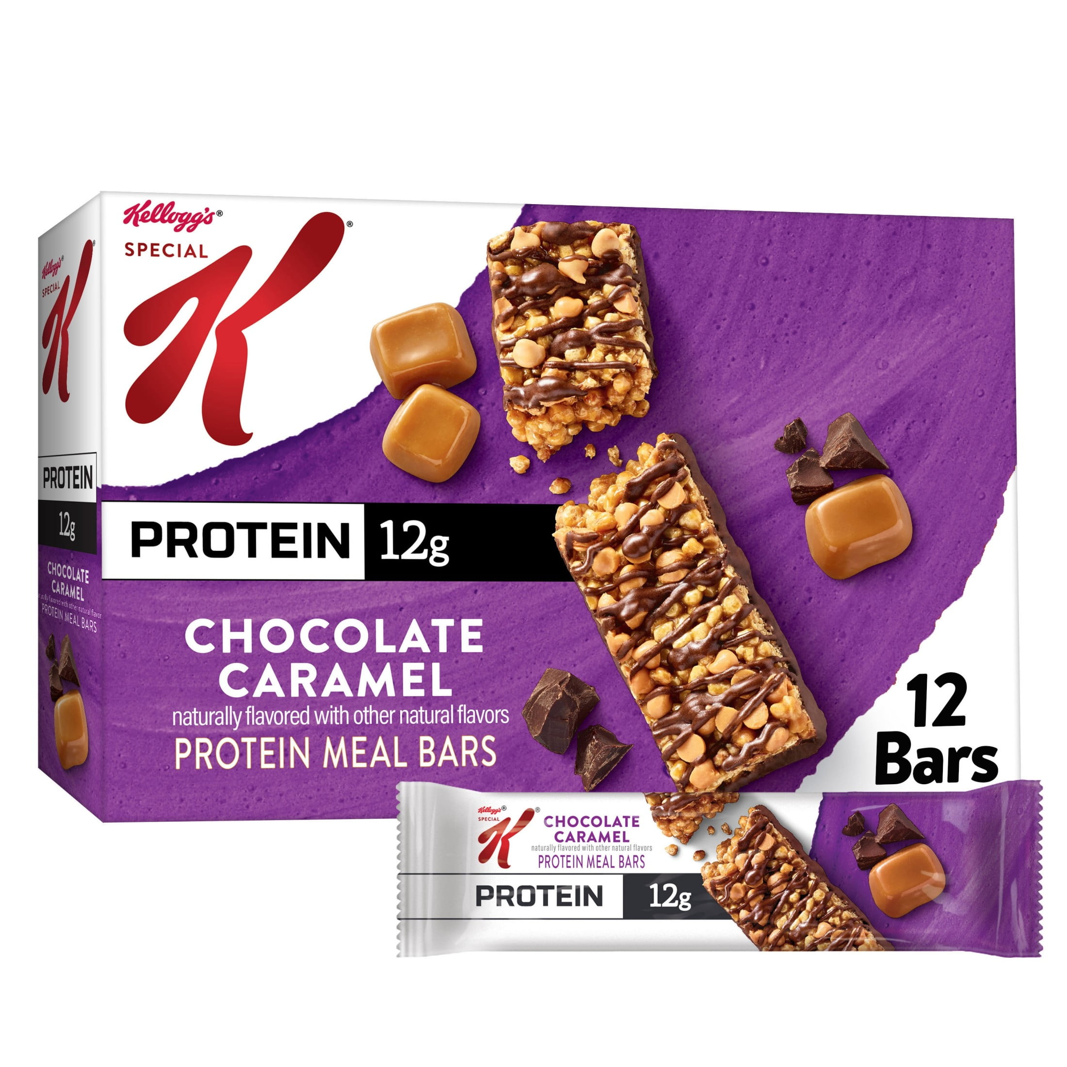 Special K Bar Chocolate Caramel Chewy Protein Meal Bars, 12g Protein Snacks, 19 oz, 12 Count