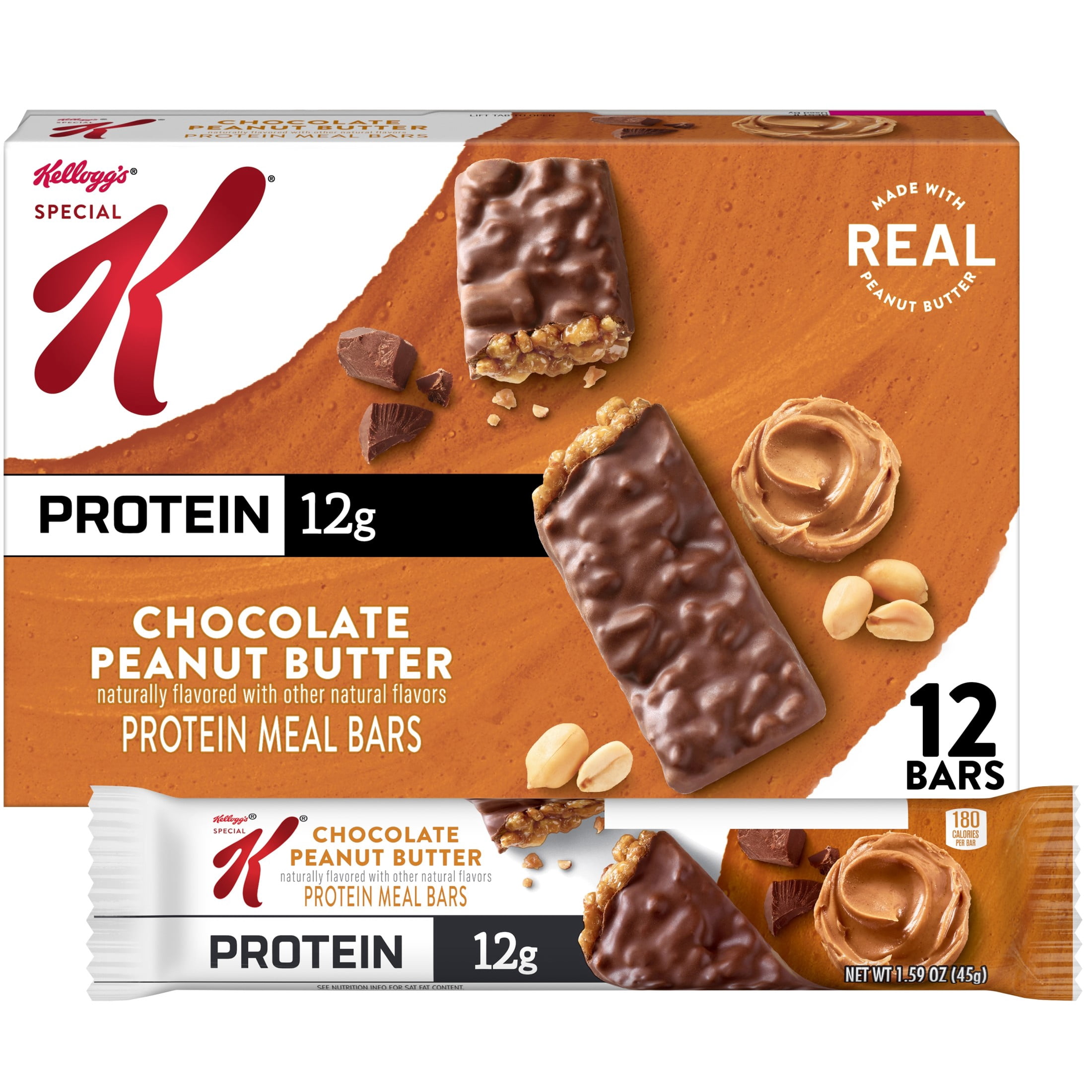 Special K Chocolate Peanut Butter Chewy Protein Meal Bars, 12g Protein, 19 oz, 12 Count