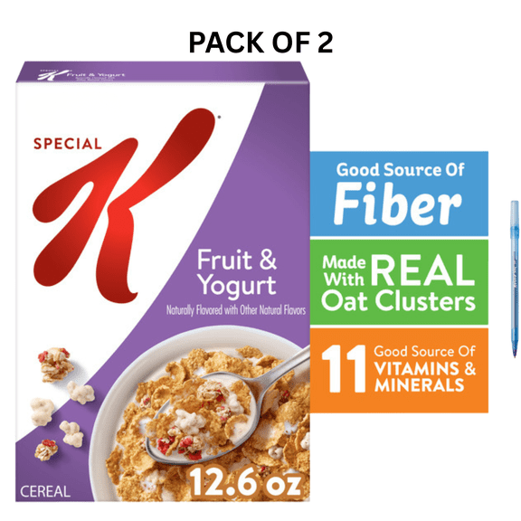 Special K Cereal Fruit & Yogurt Good Source of Fiber, Vitamins & Minerals, Real Oat Clusters, Pack of 2,