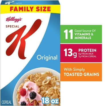 Special K Cold Breakfast Cereal, 11 Vitamins and Minerals, 13g Protein, Family Size, Original, 18oz Box (1 Box)