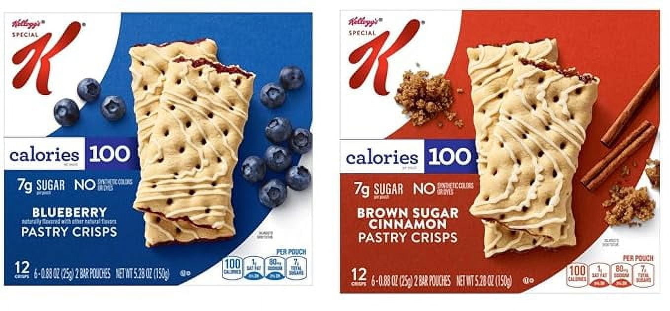 Special K Pastry Crisps, 100 Low Calorie Snack, Toaster Breakfast Pastry Bars, Blueberry, Brown Sugar, 1 of each Box, SimplyComplete Variety Pack of 2