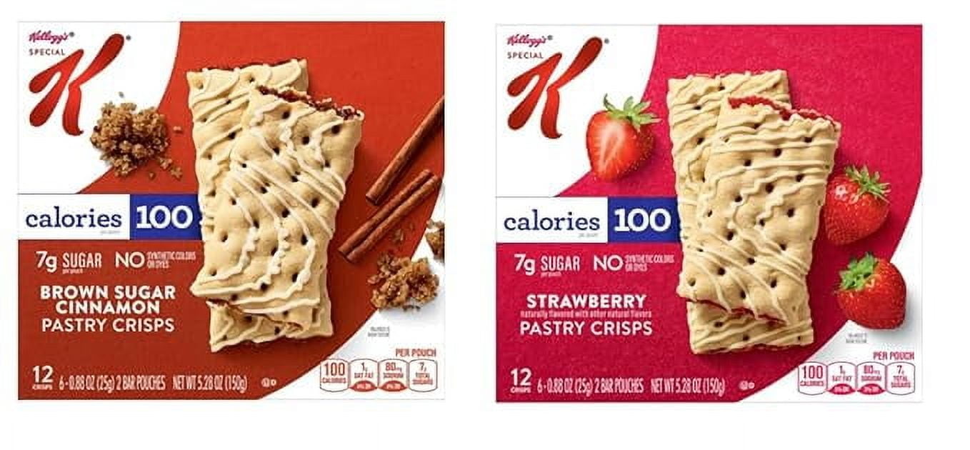 Special K Pastry Crisps, 100 Low Calorie Snack, Toaster Breakfast Pastry Bars, Strawberry, Brown Sugar, 1 of each Box, SimplyComplete Variety Pack of 2