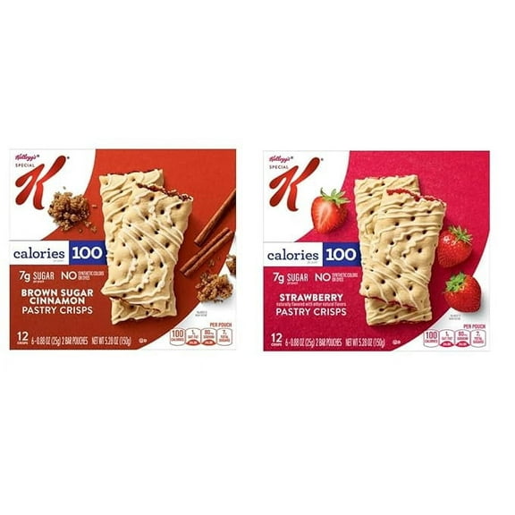 Special K Pastry Crisps, 100 Low Calorie Snack, Toaster Breakfast Pastry Bars, Strawberry, Brown Sugar, 1 of each Box, SimplyComplete Variety Pack of 2