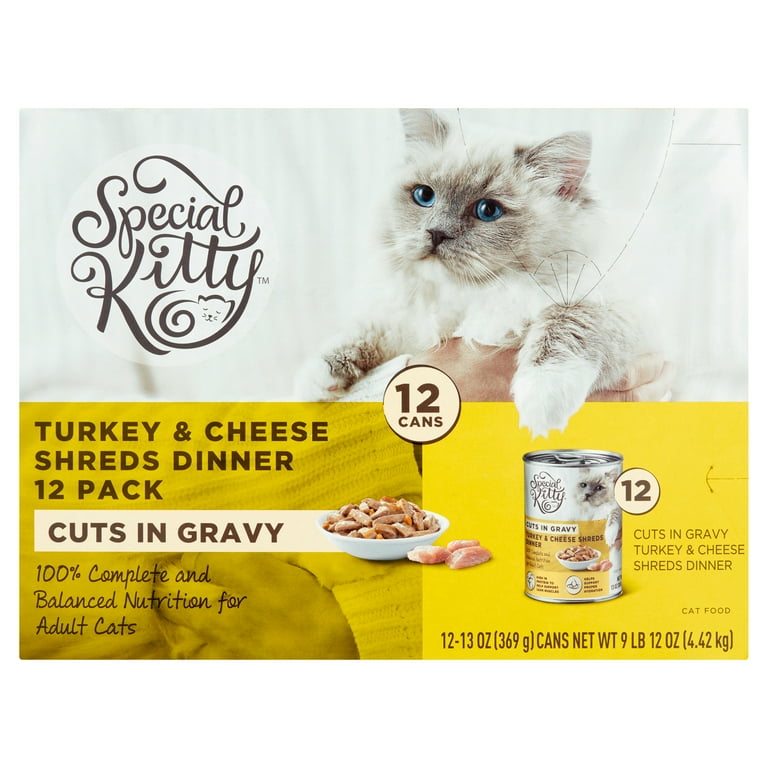 Special Kitty Cheese Turkey Flavor Gravy Wet Cat Food for Adult 13 oz. Cans 12 Count