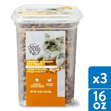 Special Kitty Crunchy and Creamy Cat Treats Chicken Flavor, 16 oz (3 Pack)