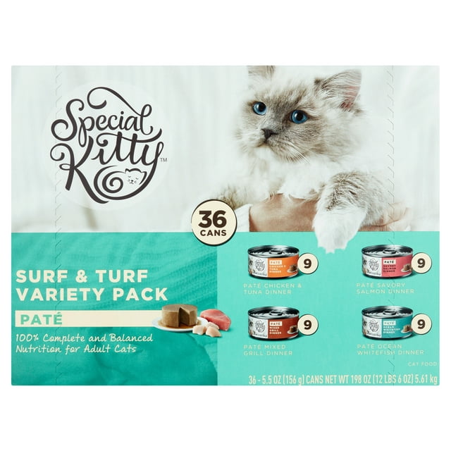 Special Kitty Chicken, Tuna & Whitefish Flavor Pate Wet Cat Food Variety Pack for Adult, 5.5 oz. Cans (36 Count)