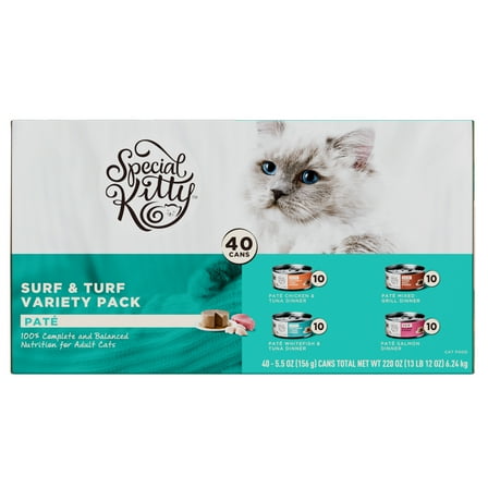 Special Kitty Surf & Turf Pate Wet Cat Food Variety Pack, 5.5 oz Cans (40 Pack)