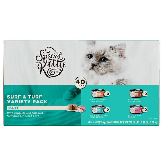 Special Kitty Surf & Turf Pate Wet Cat Food Variety Pack, 5.5 oz Cans (40 Pack)