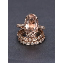 Special Listing 2 carat Morganite and Diamond Trio Ring Set in 10k Rose Gold with One Engagement Ring and 2 Wedding Bands